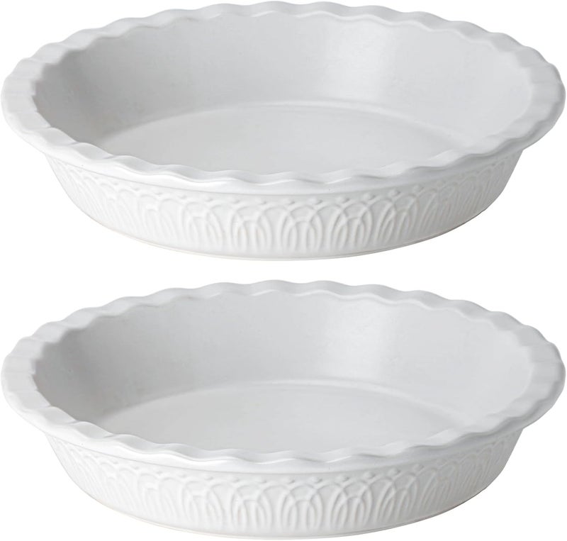 FE FUN ELEMENTS Fun Elements Ceramic Pie Pan, 9 Inch Pie Dish for Baking, Ruffled Pie Plate, Non-Stick Deep Dish Pie Pan for Apple Pie and Pot Pie, Thanksgiving Christmas Gifts, Set of 2, White - Image 1
